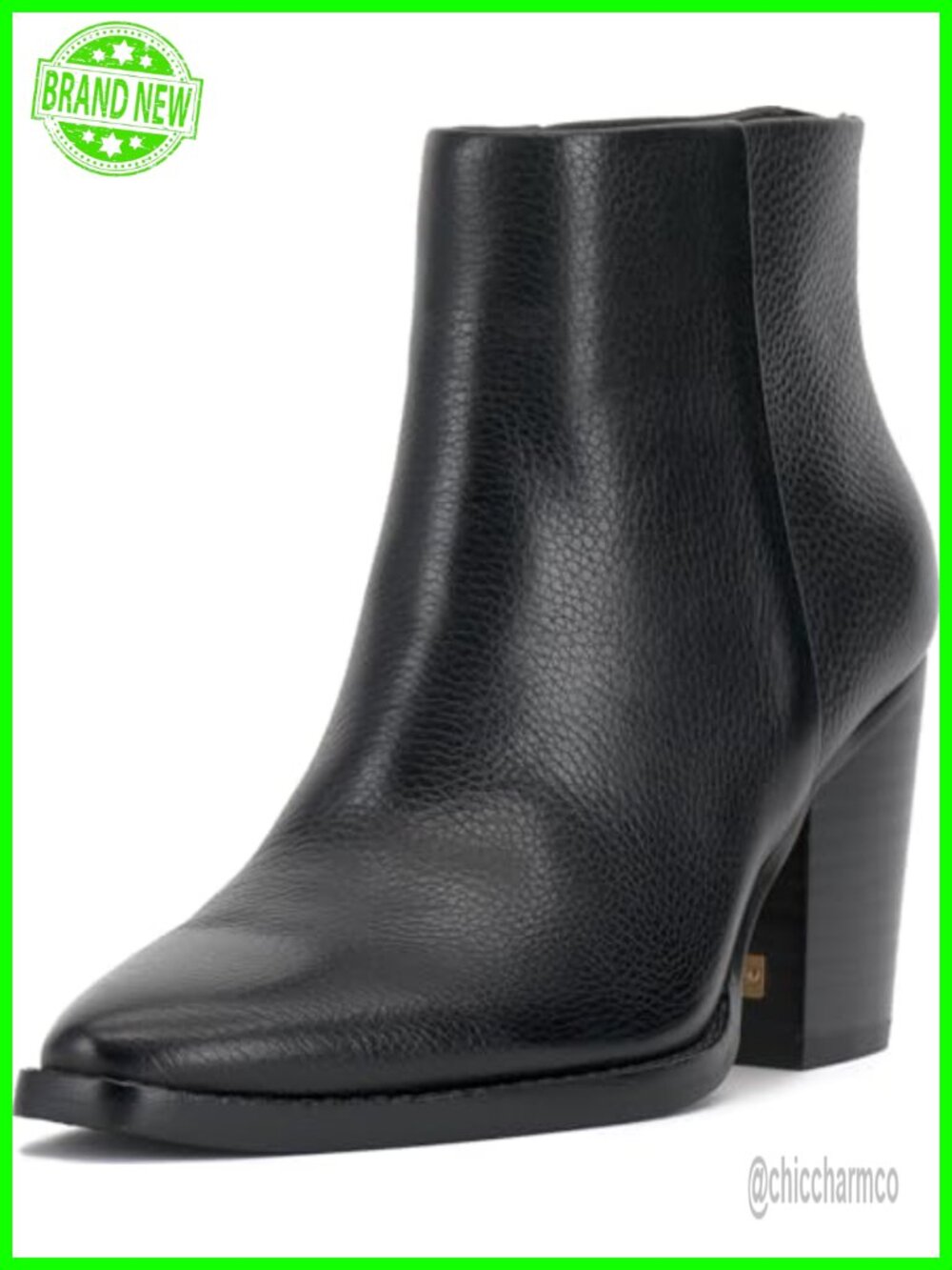 Nappa Leather Pointed Toe Ankle Bootie Stacked Heel